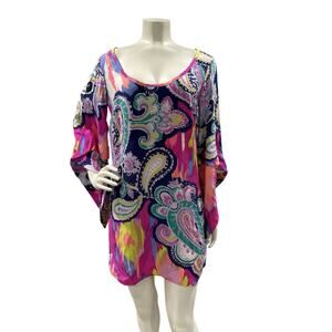 Alice & Trixie Colorful Long Sleeve Retro Paisley Silk Dress Sz Small NYC Made